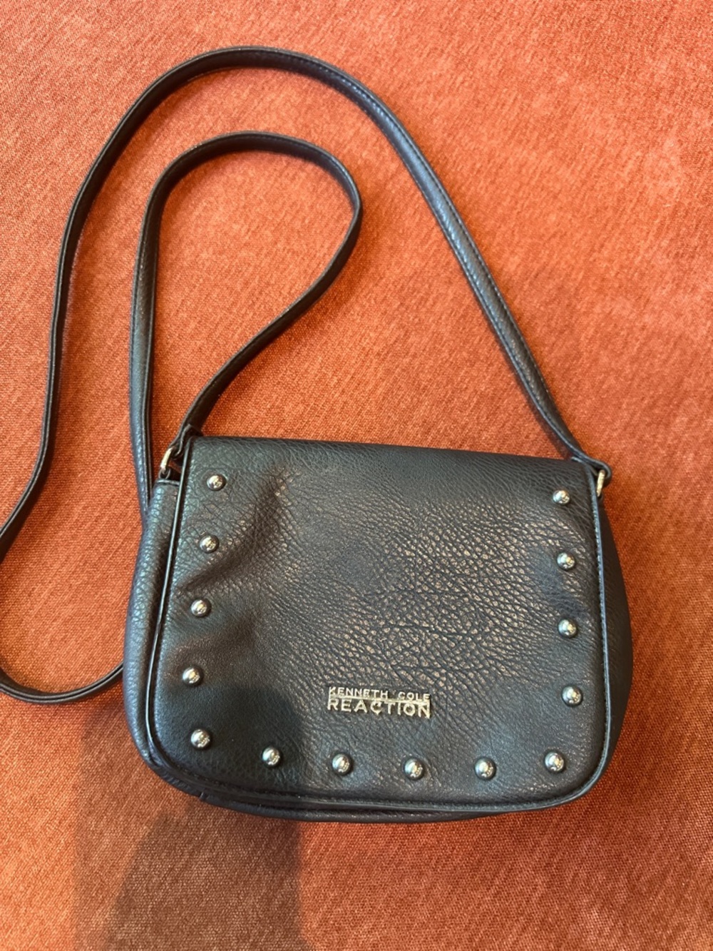 Kenneth Cole Reaction Black Pebbled Studded Crossbody